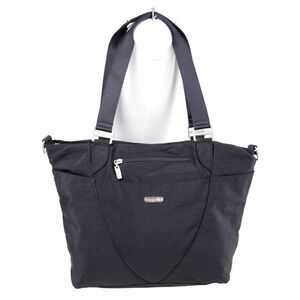baggallini BLACK NYLON CANVAS SHOULDER BAG LAPTOP HANDBAG TOTE HOBO CARRY ON
